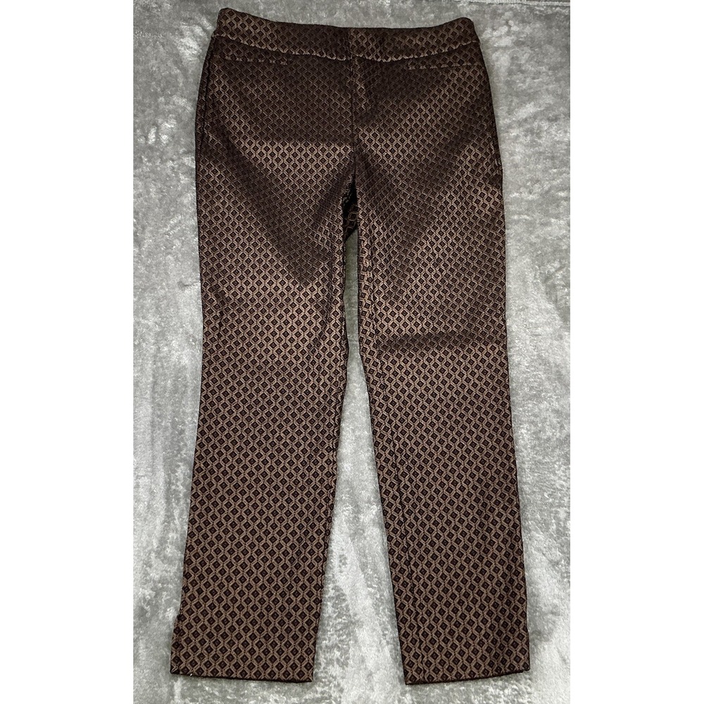 Chico's Womens Black Gold Geometric Ultimate Fit Straight Leg Ankle Pants Sz 2R